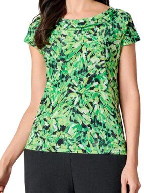 Kasper Apple Green Black Starburst Jersey Blouse Size XS